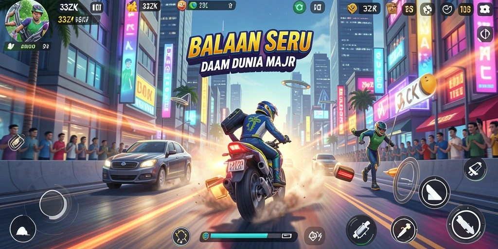 Gameplay Racing seru dengan kendaraan bertenaga dan trek menantang.