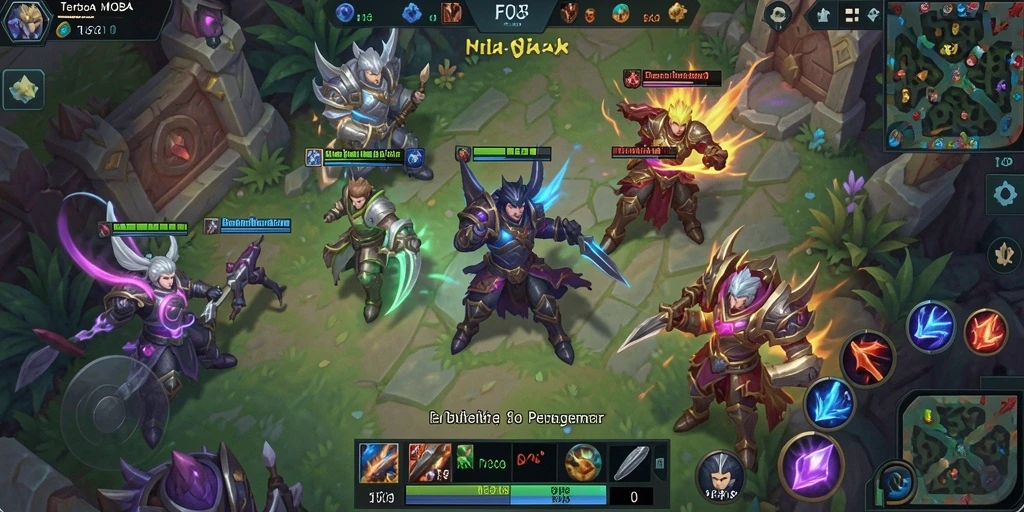 Screenshot gameplay F08 yang menampilkan aksi seru dalam arena MOBA.