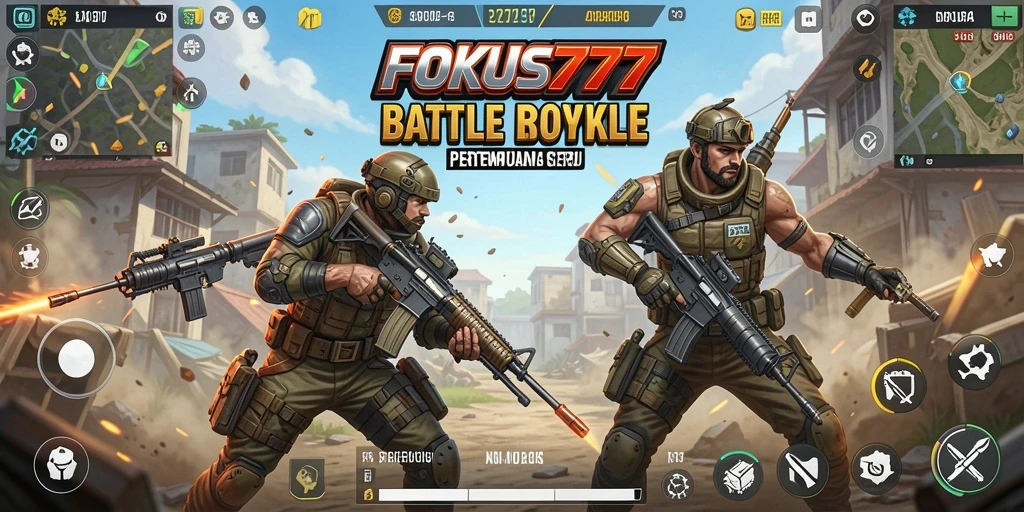 Screenshot FOKUS777 menunjukkan momen pertempuran intens di arena Battle Royale.