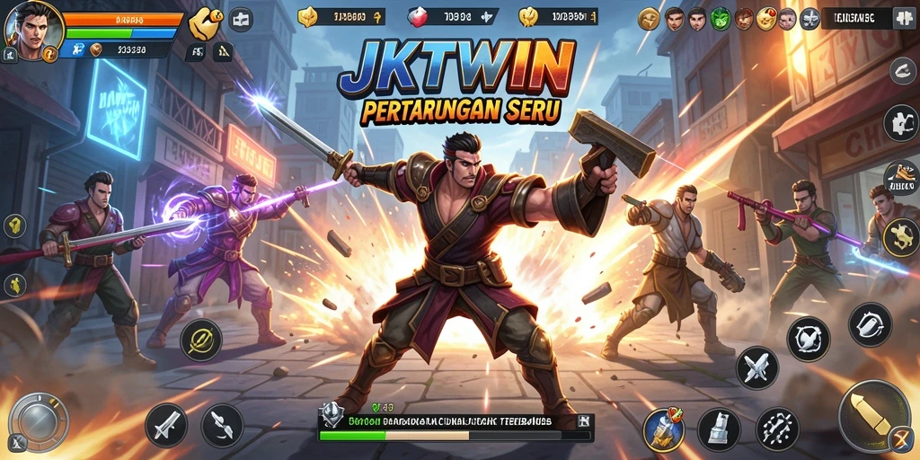 Gameplay seru JKTWIN dengan aksi pertarungan mendebarkan.