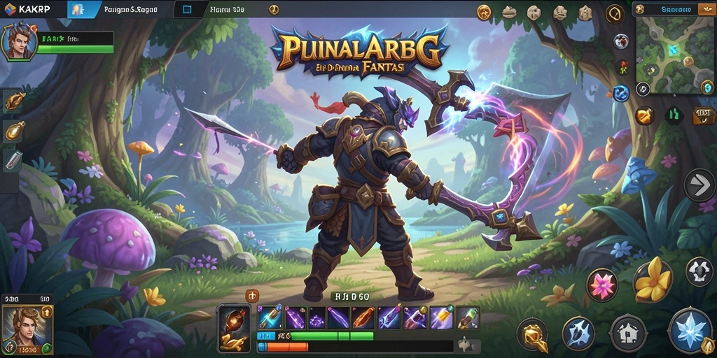 Tangkapan layar game KAKRP menampilkan pertarungan epik dalam dunia fantasi.