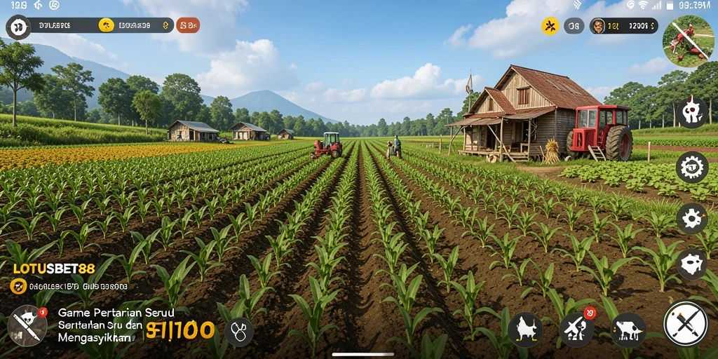 Screenshot LOTUSBET88 menampilkan kebun yang luas dengan berbagai jenis tanaman.