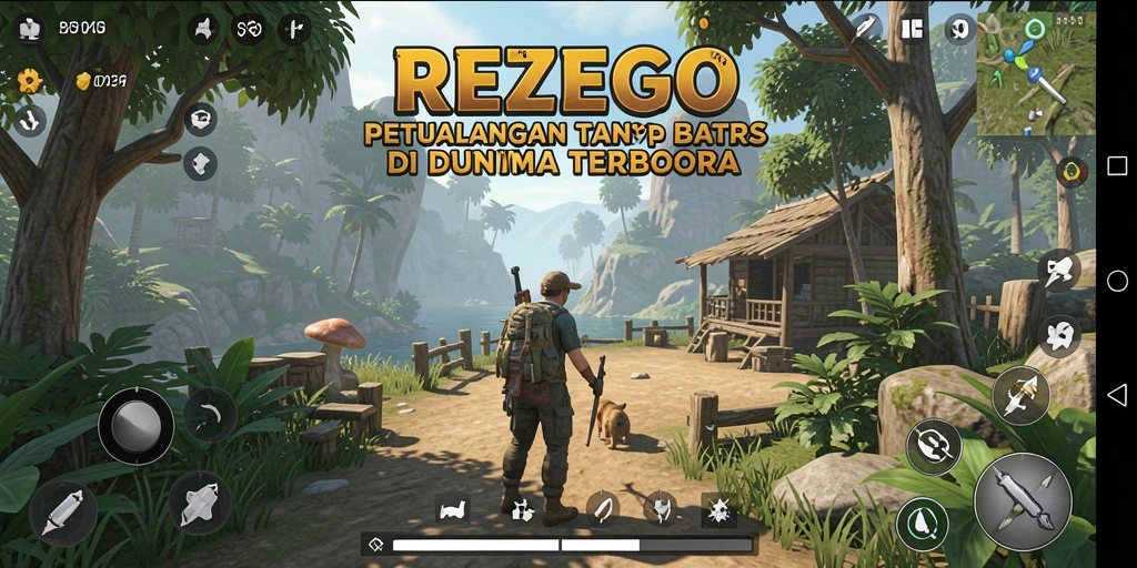 Screenshot gameplay REZEGO menampilkan dunia terbuka yang kaya dan menarik.