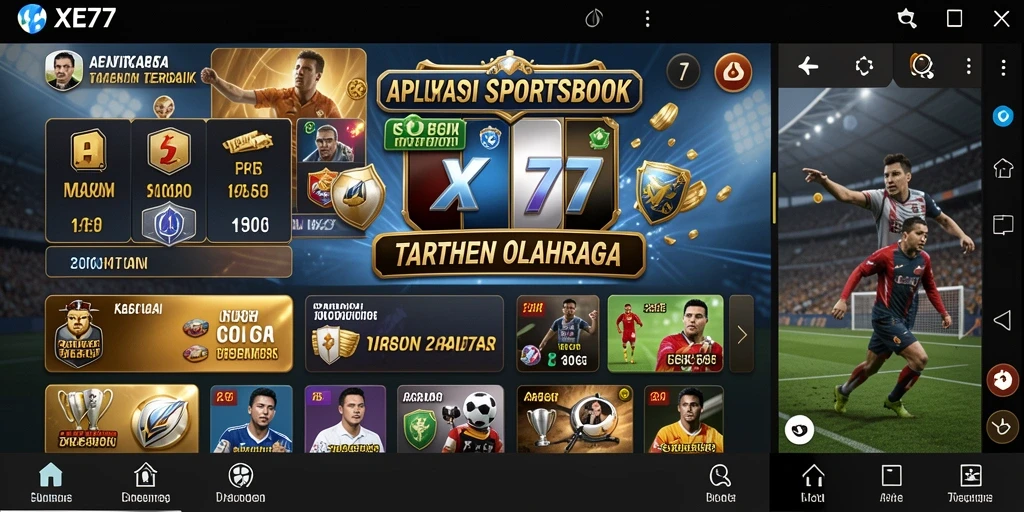 Tampilan utama XE77 dengan antarmuka taruhan olahraga yang menarik.